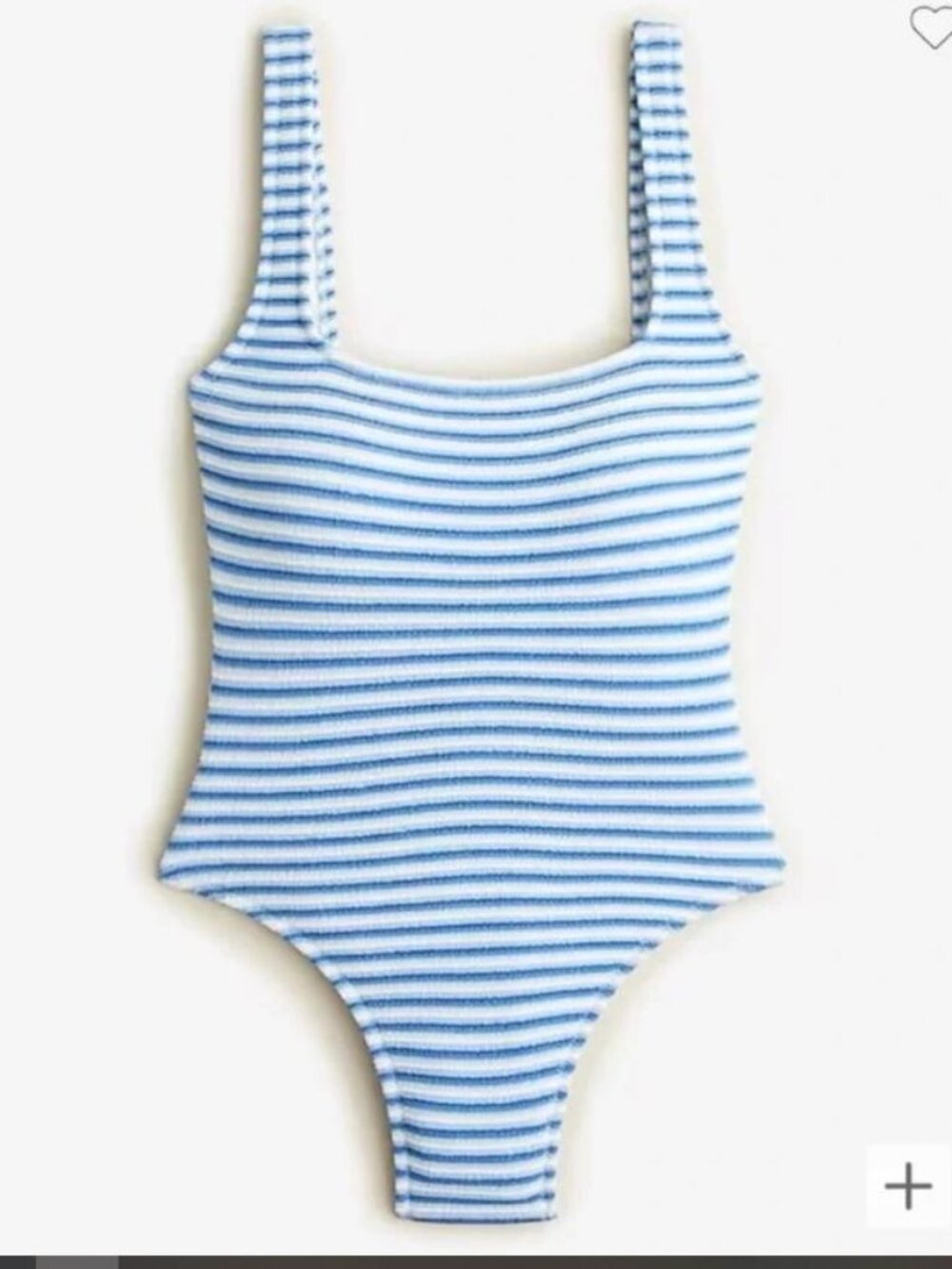 J.Crew $118 Textured Squareneck One-Piece Swimsuit in Stripe Sz 24 BF207‎